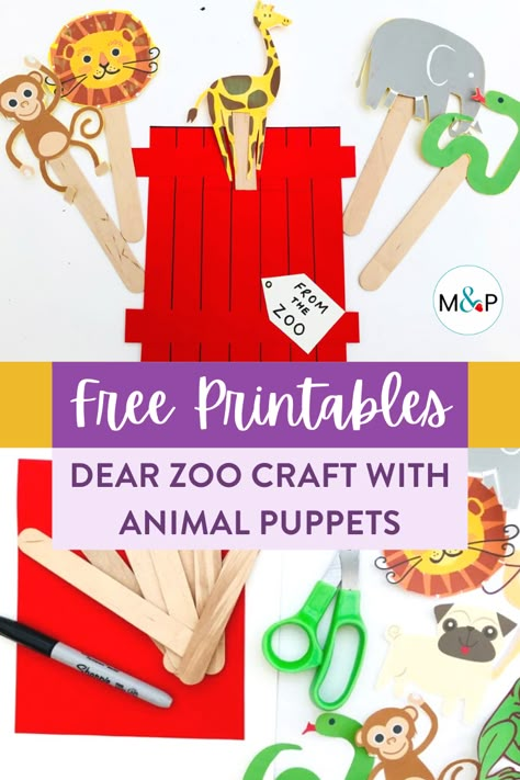 Dear Zoo Preschool Activities, Dear Zoo Printables Free, Zoo Craft For Preschoolers, Zoo Art Activities Preschool, Puppet Printable Free, Dear Zoo Craft, Zoo Toddler Activities, Clothespin Puppets Free Printable, Animal Puppets