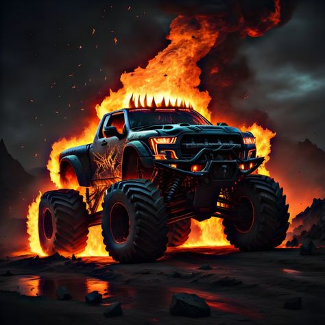 Monster Truck Wallpaper, Fire Monster, Big Monster Trucks, Big Monster, Amazing Wallpapers, Fantasy Cars, Android Wallpaper Art, Jacked Up Trucks, Cool Car Pictures