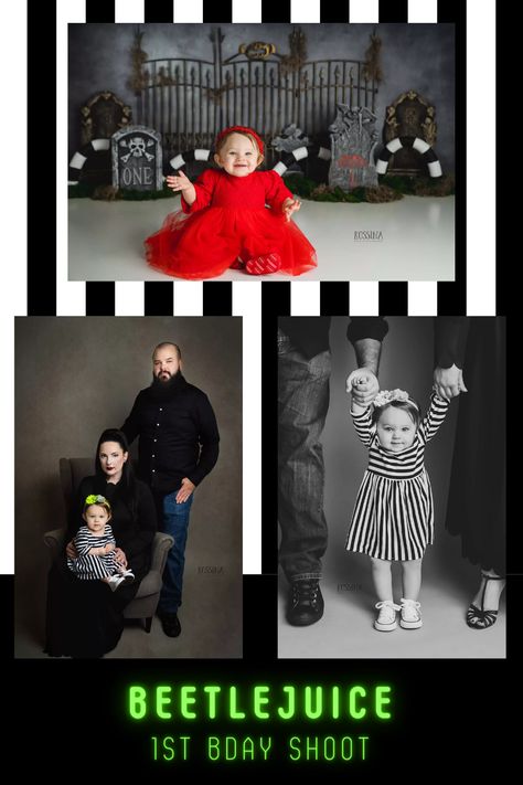 Spooky Cake Smash, First Birthday Family Photos, Tim Burton Cake, Family Photos Black And White, Photoshoot 1st Birthday, Halloween Cake Smash, Birthday Family Photos, Beetlejuice Cake, Spooky Cake