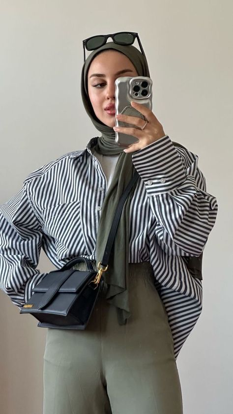 #fashion #fashionista #fashionable #fashionstyle #style #stylish #clothing #clothes #outfits #ootd #look #simple #minimalist #casual #basic #classy #classic #chic #elegant #top #pants #blouse #hijab #hijabfashion #fall #fallfashion #fallstyle #bag #handbags #green #sunglasses #shopping #ad #jacquemus Hijab Outfit Ideas Summer, Stylish Outfits Casual, Hijab Fashion Summer, Estilo Hijab, Modest Casual Outfits, Mode Hijabi, Modest Fashion Hijab, Muslim Outfits Casual, Hijab Style Casual