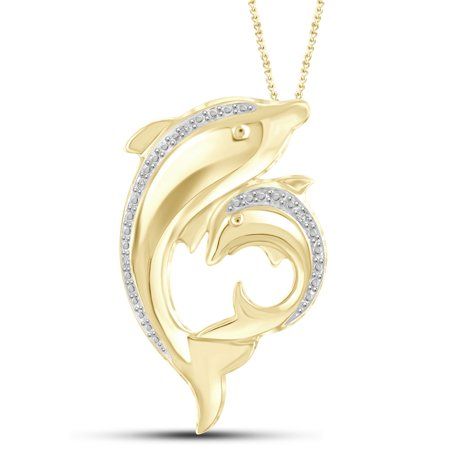 JewelersClub White Diamond Accent 14kt Gold-Plated Dolphin Pendant, 18 inch, Women's, Metal Type Dolphin Pendant, Brass Pendant Necklace, Dolphin Necklace, Dolphin Earrings, Halloween Necklace, Gold Jewelry Stores, Witchy Jewelry, Round Pendant Necklace, Buying Diamonds