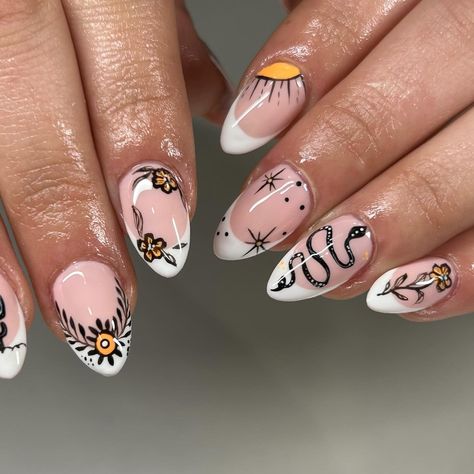 Cowboy killer🗡️ #gelx #planails #cowboynails #cowboykiller #frenchtips #westernnails #nailart #naildesigns #nailaddict #nailsnailsnails #nailsofinstagram #gelnails #nailinspiration Inspo @bees.knees.nails Western Acrylic Nail Ideas, Disco Cowboy Nails, Cowboy Halloween Nails, Cowboy Nail Art, Western Acrylics, Cowboy Nails Western, Nfr Nails, Utah Nails, 13 Nails