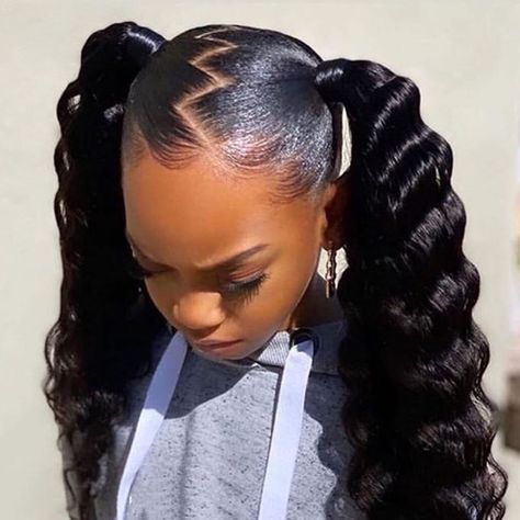 10$ Off,Coupon Code: MC36359 on Instagram: “Zigzag part with two cute ponytails🤩🤗DM me if you want to rock ponytail hair!😍😍🖤🖤🖤🖤 . . 💟Coupon code: MC36359,10$ off . Click my bio . . .…” Two Ponytail Hairstyles, Weave Ponytail Hairstyles, Sleek Ponytail Hairstyles, Cute Ponytails, Birthday Hairstyles, Black Ponytail Hairstyles, Braided Ponytail Hairstyles, Slick Hairstyles, Hair Ponytail Styles