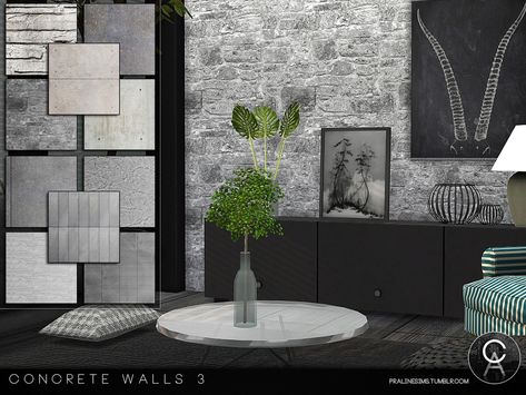 The Sims Resource - Concrete Walls 3 Cc Wallpaper, Sims 4 Floor, Modern Floral Wallpaper, Small Home Renovation Ideas, Small Home Renovation, Damask Wall, Sims Background, Furniture Build, Background Characters