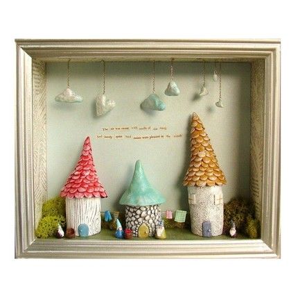 Shadow Box Ideas, Altered Tins, Shadow Box Art, Clay Houses, Ceramic Houses, Clay Miniatures, Paper Clay, Fairy Houses, Diy Baby