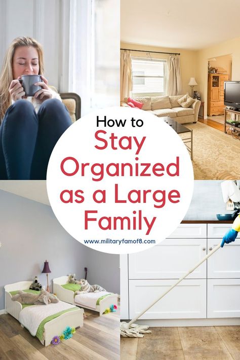 How to Stay Organized as a Large Family.     As a Family of 8 we have searched high and low for tips and tricks to help us stay organized. I am happy to be sharing these with you today, and hopefully your search won't be as long.  via @militaryfamof8 Big Family Organization, Large Family Organization, Large Families Living, Family Of 8, How To Stay Organized, Bedroom Oasis, Relaxing Bedroom, Home Management, Family Organizer