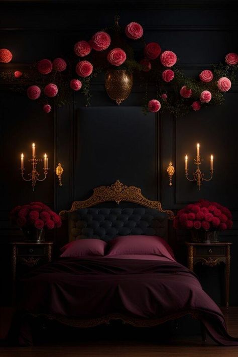 Dark Cottage Core Bedroom, Dark Romantic Bedroom, Cottage Core Bedroom, Head Boards, Black Bedroom Decor, Bed Interior, Bedroom Aesthetics, Intimate Space, Dark Modern