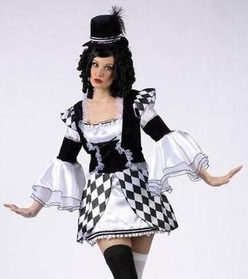 harlequin clown doll adult mime halloween costume s m one Chess Costume, Mime Halloween Costume, Mime Costume, Harlequin Clown, Black And White Costume, Queen Halloween Costumes, Clown Dress, Clown Halloween Costumes, Jester Costume