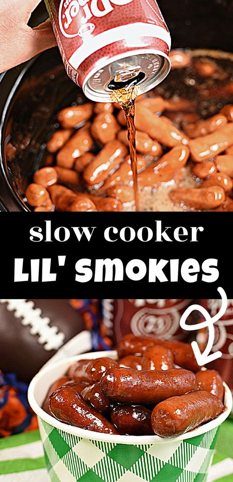 Crockpot Bbq Lil Smokies, Small Crock Pot Appetizers, Lil Smokies Recipes Stovetop Easy, Bbq Meatballs And Lil Smokies, Slow Cooker Lil Smokies, Dr Pepper Lil Smokies, Best Little Smokies Recipe, Little Weenies Recipe Crockpot, Party Snacks Crockpot