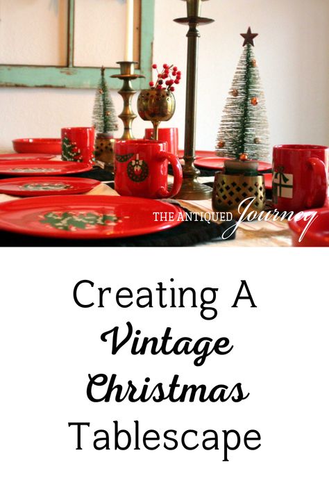 I absolutely love taking out these Christmas dishes each holiday season. The vintage red and green colors add such a cozy nostalgia to my home. Use a vintage tray as a centerpiece by arranging holiday greenery on it. The vintage glass jars from the collection would like pretty arranged together amongst vintage bottle brush trees. The use of brass elements combined with the red dishes creates a satisfying statement! Retro Christmas Centerpieces For Table, Retro Christmas Centerpieces, Cozy Nostalgia, Red Platter, Red And Green Ornaments, Christmas Dinner Table Settings, Rustic Centerpiece, Holiday Tablescape, Red Dishes