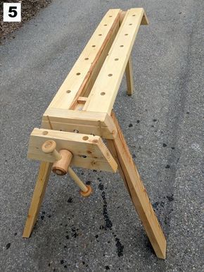 Folding Portable Workbench With Quick Release Vise - All April Wilkerson, Saw Horses, Portable Workbench, Saw Horse, Tool Bench, Diy Step, Woodworking Bench Plans, Work Benches, Woodworking Joinery