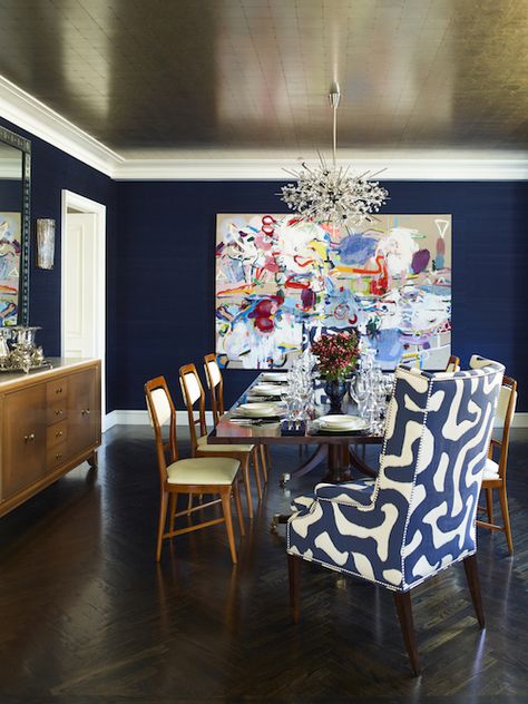 Dining Room Contemporary, Elegant Dining Room, Dining Room Inspiration, Elegant Dining, Blue Walls, Modern Dining Room, Dining Room Design, Modern Dining, Dining Rooms