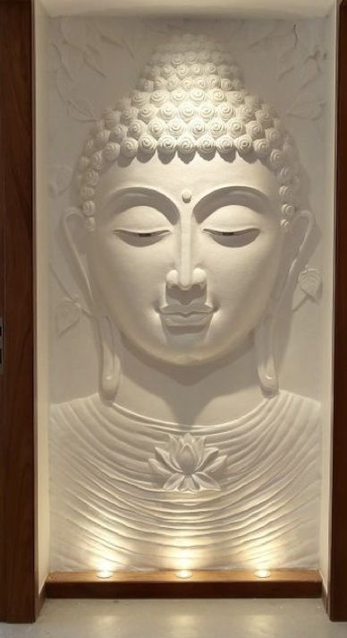 Buddha Sculpture On Wall, Buddha Painting Canvas Living Rooms, 3d Buddha Wall Art, Buddha Statue In Living Room, Buddha Murals Wall Art, Mural Wall Art Paintings, Buddha Statue Home Interior Design, Buddha Statue Home Entrance, Buddha Wall Decor Interior Design