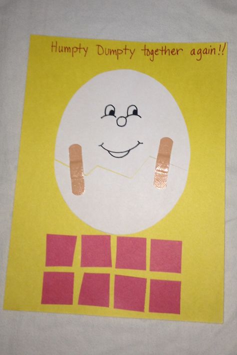 Humpty Dumpty together again!  My kids LOVE bandaids! Preschool Humpty Dumpty Craft, Humpty Dumpty Craft Preschool, Nursery Rythmes Crafts For Toddlers, Humpty Dumpty Activities Preschool, Nursery Rhymes Crafts For Toddlers, Humpty Dumpty Craft, Nursery Rhymes Preschool Theme, Humpty Dumpty Activities, Letter H Crafts