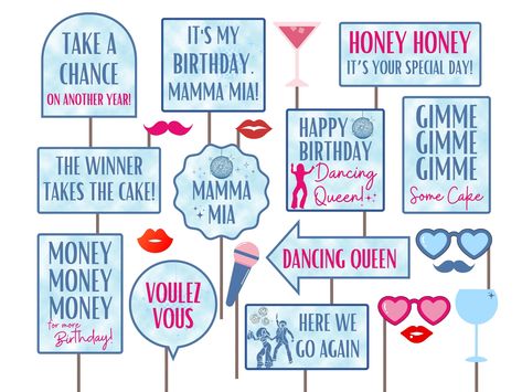 Mama Mia Photo Booth, Mama Mia Birthday Decorations, Mamma Mia Birthday Party Food, Mamma Mia Party Games, Mamma Mia Photo Booth, Mamma Mia Birthday Party Ideas, Dancing Queen Birthday Party, Mama Mia Party Decorations, Mama Mia Birthday Theme