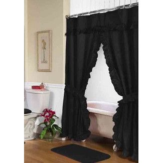 <strong>Carnation Home Fashions</strong> Lauren Dobby Double Swag Shower Curtain Pottery Barn Shower Curtain Black, Shower Curtains For Claw Foot Tubs, Luxury Shower Curtain Alternative, Adding Fringe To Shower Curtain, Small Black Bathroom Shower Curtain, Shower Curtain With Hooks, Shower Curtain For A Black Bathroom, Shower Curtain No Tub Walk In, Extra Long Black Shower Curtain