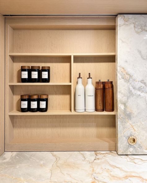 Vinegar, oil, spice - everything tucked away nice! Sliding backsplash hidden storage. | Spice Jars | Spice Labels | Oil & Vinegar Bottles | Salt & Pepper Mills | Kitchen Organization Follow my shop @evaliadesign on the @shop.LTK app to shop this post and get my exclusive app-only content! #liketkit #LTKhome #LTKstyletip #LTKfindsunder50 @shop.ltk https://liketk.it/4wBGk Sliding Backsplash, Hidden Kitchen, English Kitchens, Spice Labels, Spice Storage, Pepper Mill, Spice Jars, Oil Bottle, Hidden Storage