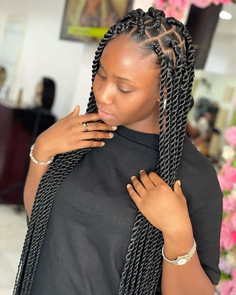 LUXURY HAIR AND BEAUTY LOUNGE on Instagram: “LARGE TWIST 🥰🥰 Not your regular braids Your braids plug in abuja serving it hot hot🔥🔥🔥 You all need to see the length sha, couldn’t…” Twisted Box Braids Hairstyles, Regular Twist Braids, Senegalese Twist Hairstyles Large, Senegalese Twist Braids Large, Different Twist Hairstyles, Large Senegalese Twist Long, African Hair Braiding Styles Twists, Braid Hair Styles For Long Hair, Braids Twists For Black Hair