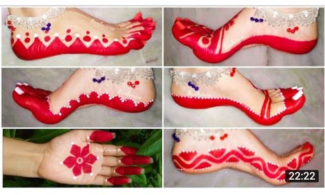 Alta Design Bengali, Alta Design, Henna Tattoo Designs Arm, Red Henna, Rangoli Side Designs, Legs Mehndi Design, Beginner Henna Designs, Rangoli Designs Latest, Very Simple Mehndi Designs