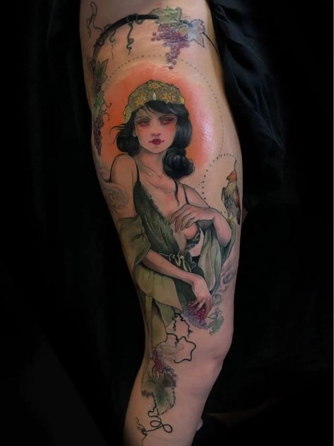 Art Nouveau Tattoo, Grapes Wine, Nouveau Tattoo, Nature Portrait, Saved Tattoo, Explore Tattoo, Wicked Tattoos, Lady Art, Witch Tattoo