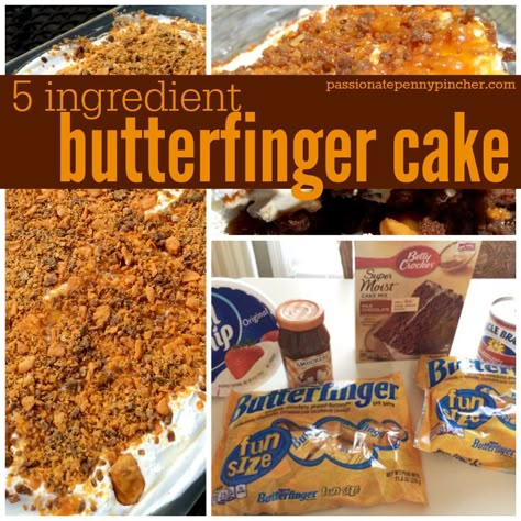 Butterfinger Cake Butterfinger Poke Cake, Butterfinger Dessert, Butterfinger Cake Recipe, Butterfinger Cake, Cake 5, Penny Pincher, Poke Cakes, Best Recipes Ever, Poke Cake