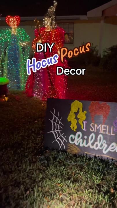 DIY Halloween- Hocus Pocus Decor I’ve been messaged several times to ... | Hocus Pocus | TikTok Sanderson House Hocus Pocus, Hocus Pocus Decorations Outdoor, Hocus Pocus Lawn Decorations, Hocus Pocus Outside Decorations, Hocus Pocus Halloween Decor Outdoor, Hocus Pocus Yard Decorations, Hocus Pocus Trunk Or Treat Ideas, Hocus Pocus Outdoor Decorations, Diy Hocus Pocus Decor