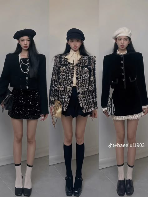 Korean Chanel Outfit, Korean Fashion Rich, Rich Korean Outfit, Korean Rich Girl Outfit, Rich Girl Winter Outfits, Korean Rich Girl Fashion, Mina Irfan, Rich Asian Fashion, Chanel Inspired Outfit