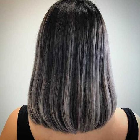 Brown Hair With Silver Highlights, Gray Highlights, Silver Hair Highlights, Grey Ombre Hair, Ash Brown Hair, Ash Hair Color, Silver Highlights, Dark Hair With Highlights, Blending Gray Hair