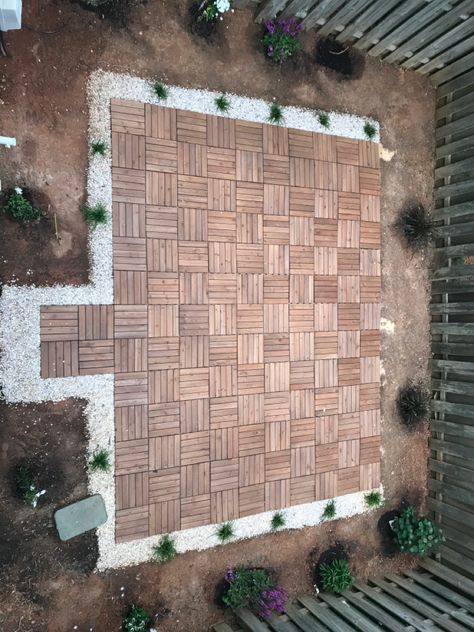 Interlocking Tiles Outdoor, Ikea Deck Tiles, Interlocking Patio Tiles, Deck Tiles Patio, Lawn Gnome, House Gardening, Backyard Renovation, Interlocking Deck Tiles, House Flip