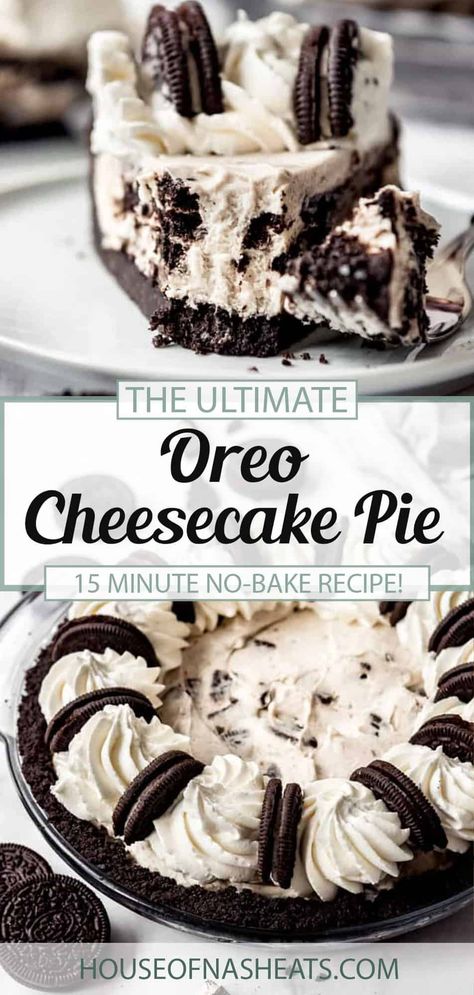 Oreo Cheesecake No Bake Easy, Oreo Cheesecake Pie, Easy No Bake Pies, Oreo Pie Recipe, Freeze Cheese, Cheesecake Pie Recipes, Dessert Thanksgiving, Oreo Cheesecake Recipes, Oreo Desserts