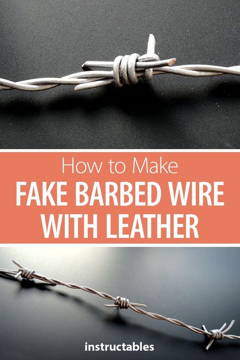 Create faux barbed wire from leather straps for the perfect accent to your costume or just an offbeat piece of jewelry. #leatherworking #props #Halloween #cosplay #necklace #bracelet Barb Wire Jewelry Diy, Fake Leather Crafts, Diy Barbed Wire Jewelry, Fake Leather Diy, Barb Wire Bracelet, Barb Wire Jewelry, Barbed Wire Jewelry Diy, Barbed Wire Costume, Barb Wire Necklace