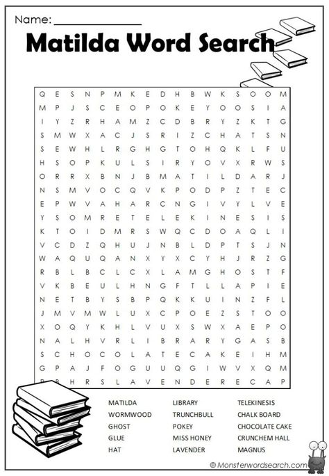 Matilda Word Search - Monster Word Search Matilda Coloring Pages, Matilda Activities For Kids, Matilda Crafts, Matilda Activities, Matilda Party, Cascading Planter, Brownies Ideas, Class Worksheets, Matilda Roald Dahl