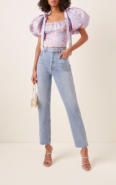 Puffy Sleeve Top Outfit, Sleeve Top Outfit, Puffy Sleeve Top, Girly Outfits, Korean Outfits, Outfits Ideas, High Waisted Denim, Daily Outfits, Moda Operandi