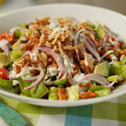 BBQ Chicken Ranch Salad by Katie Lee Biegel Peppercorn Ranch Dressing, Ranch Salad Recipes, Rotisserie Chicken Salad, Ranch Salad, Ranch Chicken, Dry Mustard, Pickled Onions, Ripe Avocado, Fried Onions