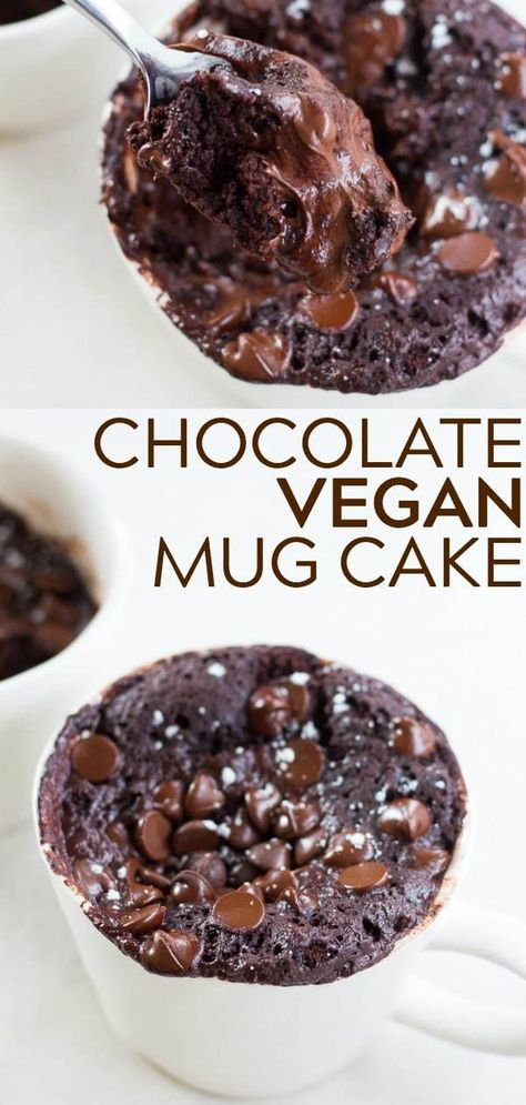 The BEST Chocolate Vegan Mug Cake! Super fudgy, moist and easy to make anytime you need a chocolate fix! #vegan #plantbased Vegan Chocolate Mug Cake, Vegan Mug Cake, Vegan Mug Cakes, Chocolate Mug Cake, Mug Cake Microwave, Dairy Free Chocolate Chips, Vegan Chocolate Cake, Desserts Vegan, Cake Vegan