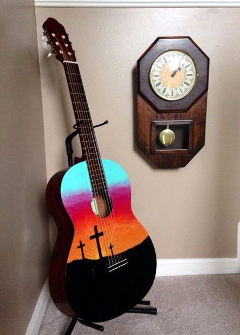 40 Beautiful and Creative Guitar Artworks - Bored Art Ukelele Painted, Guitar Art Diy, Arte Do Ukulele, Guitar Art Painting, Painted Guitars, Acoustic Guitar Art, Painted Ukulele, Guitar Crafts, Guitar Artwork