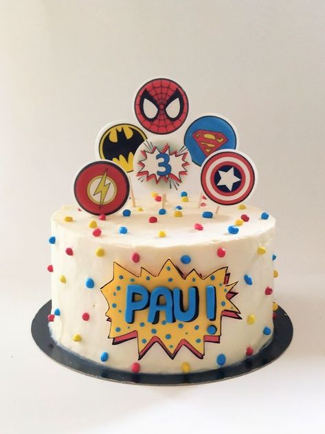 Superhero Cake 3rd Birthday, Superhero Bday Cake, Super Heroes Cakes, Marvel 3rd Birthday Cake, Avengers Bday Cake, Superhero Sheet Cake Ideas, Superhero Themed Cake, Superhero Party Cake, 5 Birthday Cake Boy