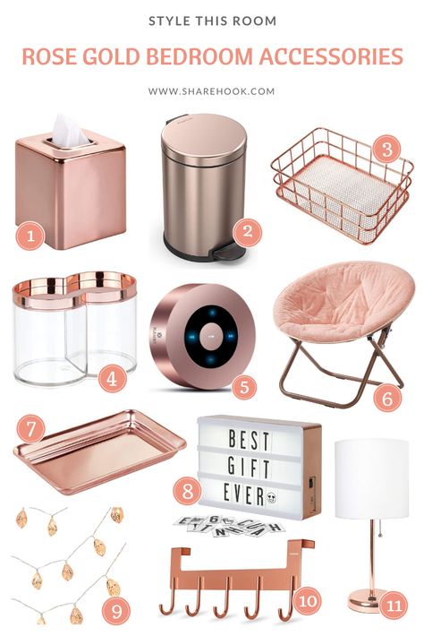 Gold Bedroom Accessories, Rose Gold Bedroom Accessories, Rose Gold Room, Room Decor Bedroom Rose Gold, Rose Gold Room Decor, Rose Gold Rooms, Rose Gold Bedroom, Gold Room Decor, Gold Bedroom Decor