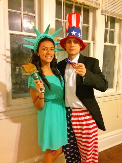 Lady Liberty & Uncle Sam costume for Halloween American Flag Costume, Patriotic Halloween Costumes, Usa Halloween Costume, Lady Liberty Costume, Spirit Weeks, Uncle Sam Costume, Usa Costume, Patriotic Costumes, Horse Halloween Costumes