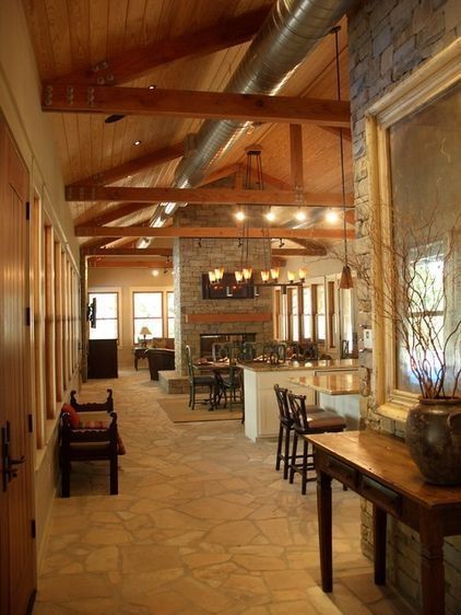 Cathedral Ceilings, Barn Living, Entry Design, Barndominium Floor Plans, Stone Walls, Exposed Beams, Metal Building Homes, Pole Barn Homes, Barn House Plans