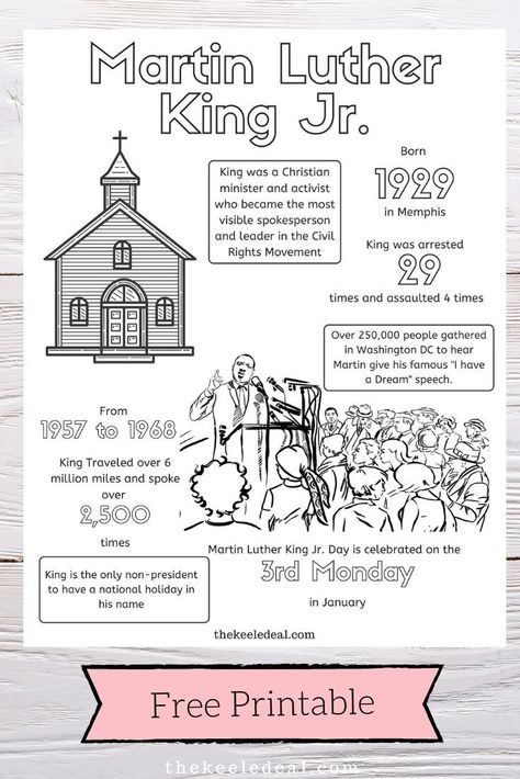 Martin Luther King Jr. Free Printable coloring page a fun activity to do as your learn about King. Martin Luther King Kids, Martin Luther King Activities, Martin Luther King Jr Activities, American History Homeschool, Kids Printables, King Photo, Printables Free Kids, Science Activities For Kids, Educational Activities For Kids