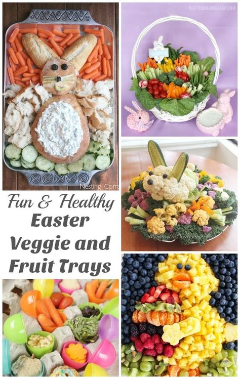 Fun and Healthy Easter Veggie and Fruit Trays - Who says that vegetables need to be boring? Take inspiration from these super cute vegetable and fruit trays for Easter. | Easter Recipes | Healthy Food for Kids | Easter Recipes Healthy, Veggie And Fruit Trays, Easter Veggies, Easter Vegetables Tray, Easter Fruit Tray, Easter Vegetables, Easter Salad Recipes, Vegetable Trays, Easter Salad