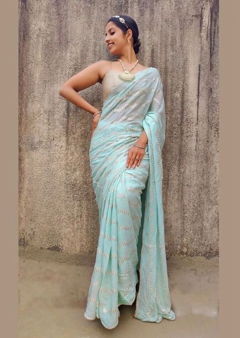 Elevate your ethnic style with our gorgeous party wear sarees! Perfect for weddings, festivals, evening events, and more. Available in Free Size (up to 42) with beautiful sky blue color and made with premium quality GEORGETTE material. Don't miss out on these designer sarees with a stunning blouse from Decent Fabric. #saree #ethnicwear #partywear #weddingstyle #freesize #madeinindia #decentfabric #bollywoodstyle #eBay #eBayStore #eBaySeller #SareeBlouse #SariSaree #Women #India #SkyBlue htt... Sequence Saree, Saree Floral, Full Sleeve Blouse, Bridesmaid Saree, Party Sarees, Indian Blouse, Sequence Work, Tussar Silk Saree, Samosa