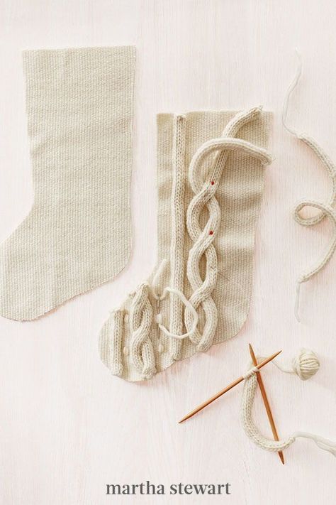 Knitting a pair of socks for a friend, a new baby, or Santa is quite simple. If you can knit in the round, you already know everything you need to know to get started. Embellish hand-knit stockings with snowflakes, a tree, or a reindeer motif. #marthastewart #christmas #diychristmas #diy #diycrafts #crafts Straw Wreaths, Irish Knit Sweaters, Knit Stocking, Unique Christmas Stockings, Burlap Stockings, Wool Stockings, Traditions Around The World, Stocking Designs, Crochet Christmas Stocking