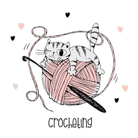 Um gato em um novelo de lã. logotipo de ... | Premium Vector #Freepik #vector #logo-croche #croche #tricotar #fio-de-malha Crochet Logo, Cat Crochet, Hand Fashion, Sleeping Kitten, Love Hand, Origami 3d, Hand Drawn Vector Illustrations, Flower Logo, Cat Logo