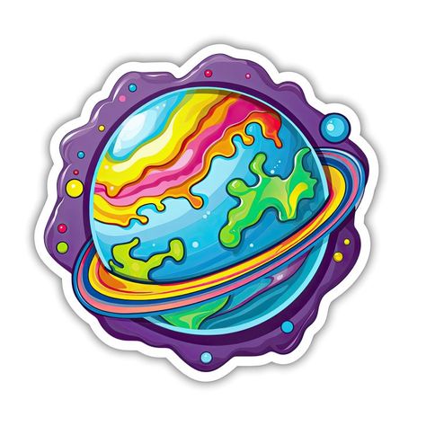 This planet sticker is perfect for your window or bedroom wall. With it's bright colors it will cheer up any surface and bring it to life. Size 2x2 - 6x6 (in). Colorful Alien, Botanical Flower Art, Paper Background Design, Planets Art, Colorful Space, Alien Planet, Cute Bookmarks, Color Pencil Art, Animal Stickers