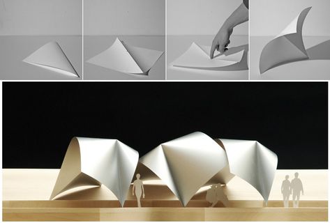 Paper Folding Architecture, Origami Building, Paper Model Architecture, Folding Architecture, Origami Shapes, Origami Architecture, Origami Ball, Paper Architecture, Concept Models Architecture