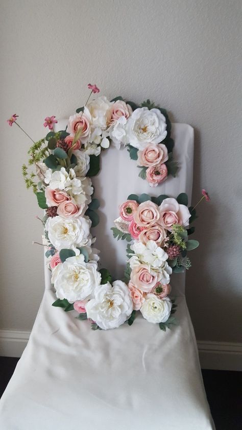 Floral Letter G for baby's room, nursery and/or  wedding + baby shower Flower Initials Wedding, Letters Filled With Flowers, Flower Initial Diy Floral Letters, Wooden Letter With Paper Flowers, Floral Alphabet Letters Flower Gold, Floral Mosaic, Bridal Shower Flowers, Letter G, Flower Letters