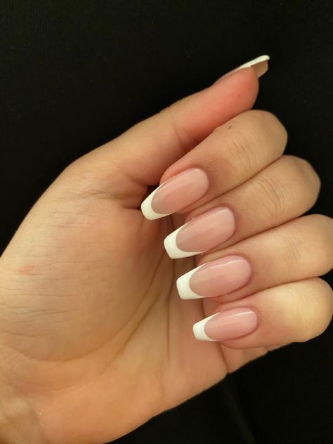 Ballerina Shape Nails French Tip, Vanilla French Nails Square, Normal French Nails, Balerina Nokti French, Coffin Shape French Nails, Medium Coffin Shape Nails French Tip, Coffin Shape Nails French Tip, Square Oval French Tip Nails, French Manicure Coffin Shape