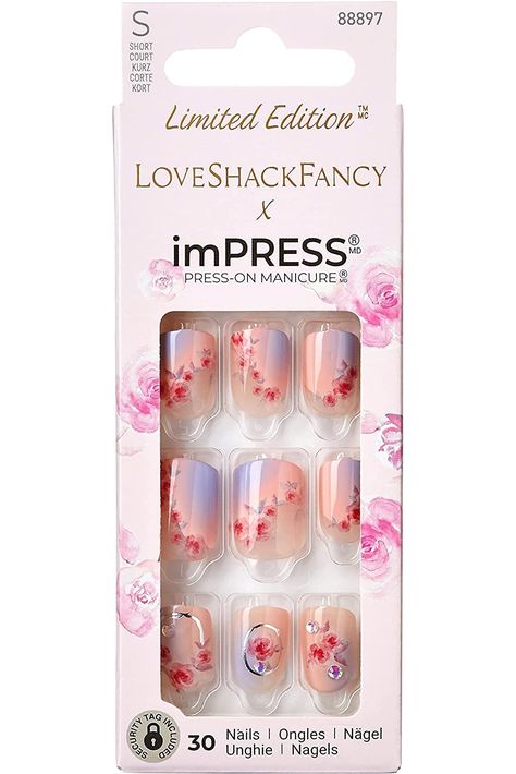 KISS LoveShackFancy x imPRESS Press-On Manicure Limited Edition, Style&#34;Sunkissed Peach&#34; Short Square Pink Press-On Nails, Includes Prep Pad, Mini Nail File, Cuticle Stick, &amp; 30 Fake Nails Impress Press On Nails, Impress Manicure, Impress Nails, Peach Shorts, Sculpted Nails, Short Press On Nails, Kiss Nails, Fantasy Nails, Gel Nail Kit